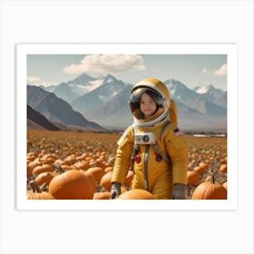 Smiling Astronaut Child In A Pumpkin Patch 2 Art Print