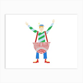 Tunnocks Teacake Marshmallow Dungarees Man, Fun Circus Animal, Cake, Biscuit, Sweet Treat Print, Landscape Art Print