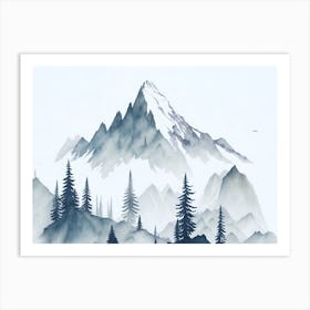 Mountain And Forest In Minimalist Watercolor Horizontal Composition 198 Art Print