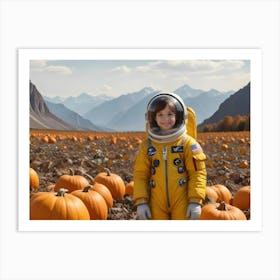 Smiling Astronaut Child In A Pumpkin Patch 1 Art Print