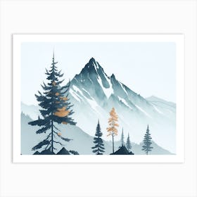 Mountain And Forest In Minimalist Watercolor Horizontal Composition 316 Art Print