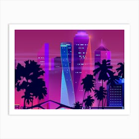 Synthwave Neon City #4 — Vector art Art Print