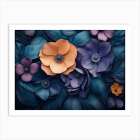 Art Design With Colorful Flowers And Leaves 3d Artwork Painting Background Art Print