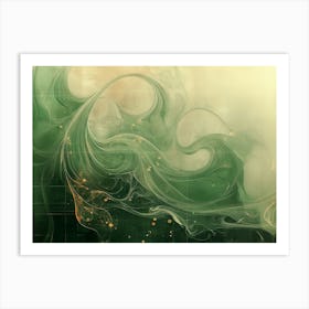 Green wave abstract watercolor landscape Art Print