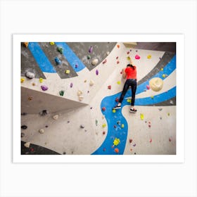 Active Young Climber Woman Climbing On Indoor Climbing Wall Art Print