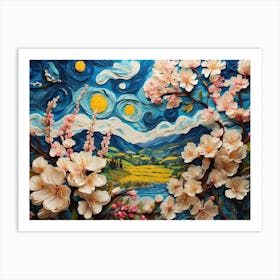 Starry Night With Blossoms Art Print