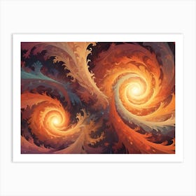 An Abstract Digital Art Piece Featuring Two Luminous Golden Spirals Emanating From Within Intricate Organic Patterns Against A Dark Background Art Print