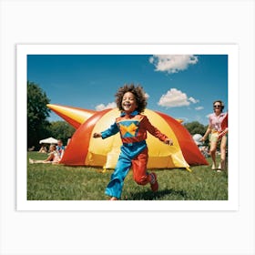 Child Runs In Front Of An Inflatable Tent Art Print