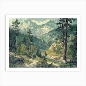 Vintage Wooded Pines 4 Art Print