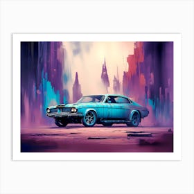 Blue Car In The City Art Print
