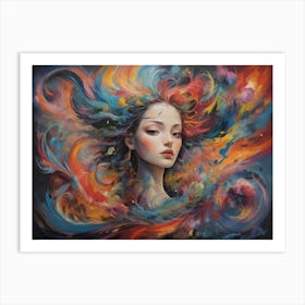 Girl With Colorful Hair Art Print