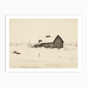 Moody Winter Farmhouse Sketch Art Print