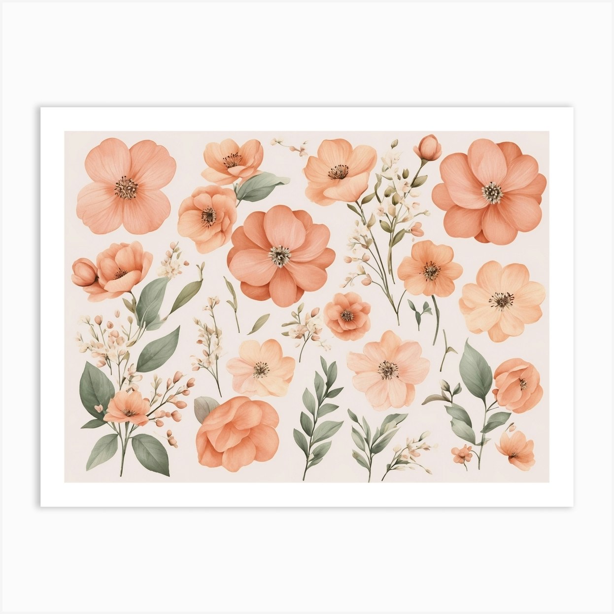 Peach Mint Floral Clipart Set Watercolor Flowers Clip Art