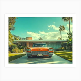 Palm Springs Retro orange Auto, Mid Century Fotografie Bungalow Illustration Art Print