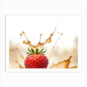 A Vibrant Image Of A Strawberry Submerged In A Creamy, Orange Splash, Creating A Dynamic And Delicious Scene 2 Art Print