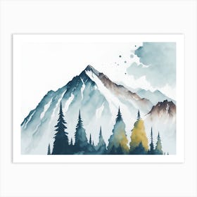 Mountain And Forest In Minimalist Watercolor Horizontal Composition 181 Art Print