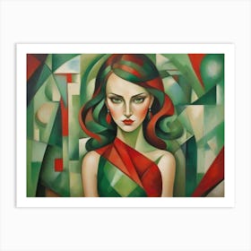 Lady In Red And Green Art Print