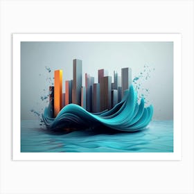 3d Of Skyline And Waves 1 Art Print