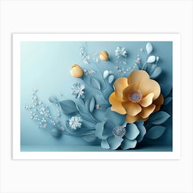 3d Simple Floral Painting Light Blue Art Print