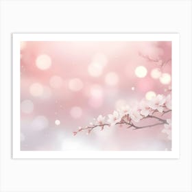 Delicate Cherry Blossom Branch On A Soft Pink Background, Creating A Serene And Romantic Atmosphere Art Print