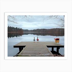 Two Geese On A Dock Art Print