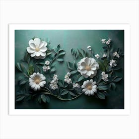 Floral Painting on Green Art Print