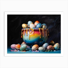 Pot Overflowing With Vibrant Iridescent Bird Eggs Each Egg Containing A Different Bird With Eyes T Art Print