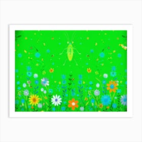 A Lush Grasshopper Leaps Across A Vibrant Oversaturated Meadow The Intense Green Hues Softened By (4) Art Print