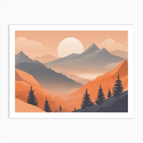 Misty mountains horizontal background in orange tone 146 Art Print