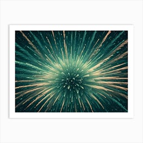 An Abstract Image Of A Cosmic Explosion With Green And Orange Hues Radiating Outward Art Print