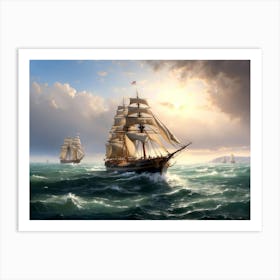 Two Ships Sailing In The Ocean Art Print