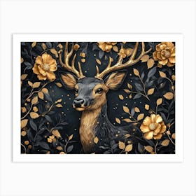 Deer With Flowers Art Print