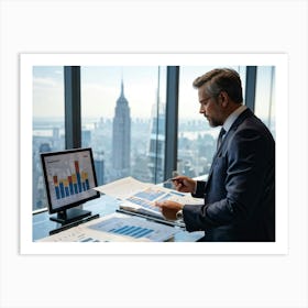 Businessman Looking At Graphs Art Print