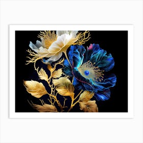 Blue And Gold Flowers 1 Art Print