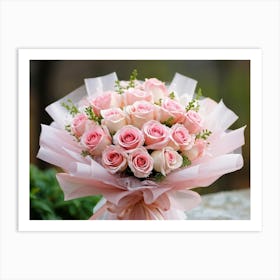 Bouquet Of Delicate Pink Roses Symbolizing The Anniversary Of A Passionate Love Petals Kissed By Mo 2 Art Print