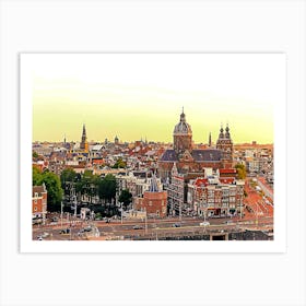 Amsterdam Cityscape At Sunset, Aerial View, Netherlands Art Print