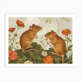 Floral Animal Illustration Rat 4 Art Print