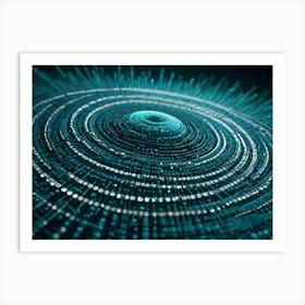 A Complex, Circular Structure Composed Of Glowing Blue Lines And Geometric Shapes, Representing Technological Advancement Or Data Flow Art Print