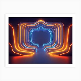 A Blue Orange Neon Light Abstract Geometric Backdrop Art Print