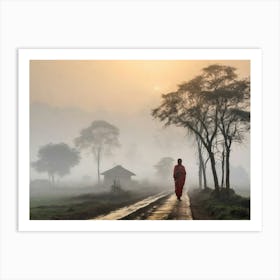 Buddhist Monk On A Road Art Print