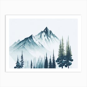 Mountain And Forest In Minimalist Watercolor Horizontal Composition 195 Art Print