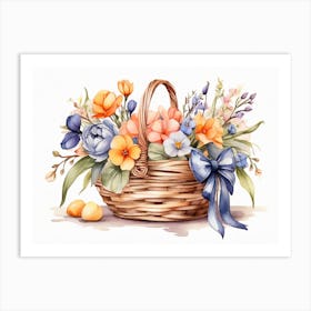 Watercolor Basket Of Flowers Art Print