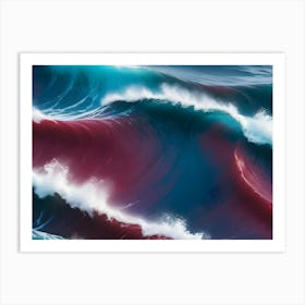 Powerful Ocean Waves In Shades Of Blue, Teal, And Purple Crash And Swirl, Creating A Mesmerizing Display Of Nature S Beauty Art Print