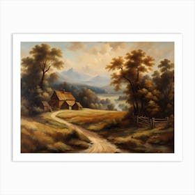 Vintage Country Road Oil Painting landscape Art Print