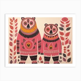 Grizzly Bear 3 Folk Style Animal Illustration Art Print