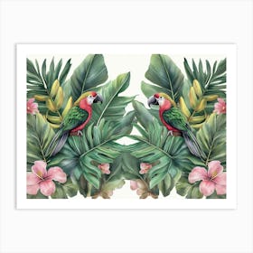 Tropical Parrots Pattern Art Print