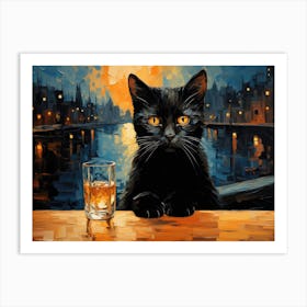 Cat And Cafe Terrace At Night Van Gogh Inspired 13 3 4 Art Print
