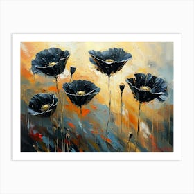 Bright Black Poppies Art Print