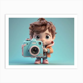 Little Boy Holding A Camera Kid Art Print