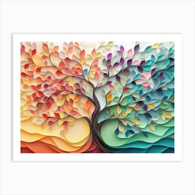 A 3d Abstract Design That Features A Colorful Tree With Hanging Branches And Multicolored Leaves Art Print